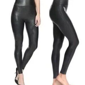 SPANX BY SARA BLAKELY XL Black Faux Leather Pull-On Ankle Leggings High Waist